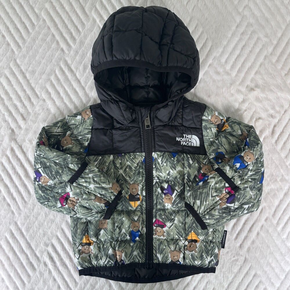 The North Face Baby 3-6M ThermoBall Eco Hooded Jacket Thyme Nuptse Bears Print